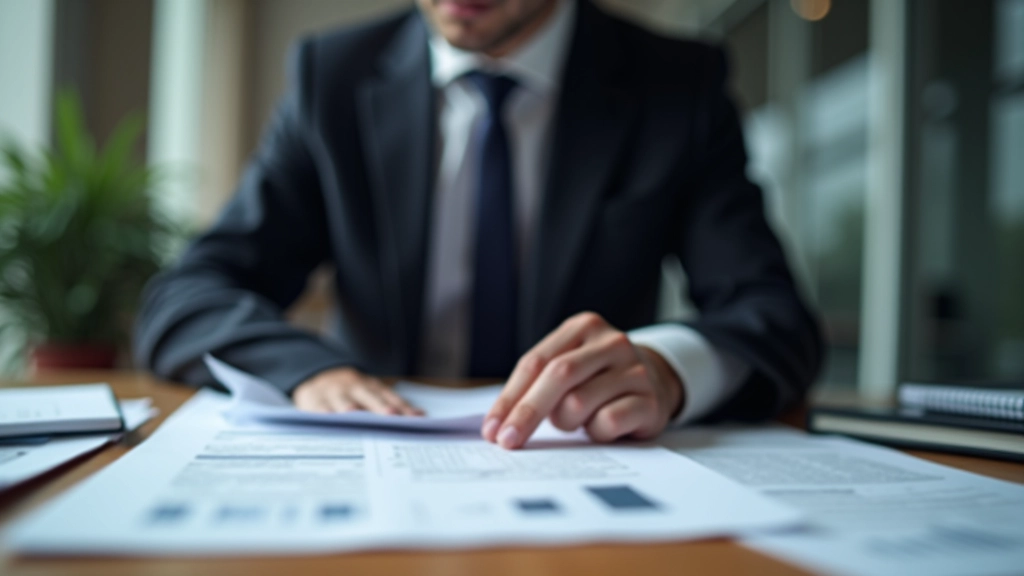 Tisch mit mehreren Ordnern, Dokumenten und Finanzberichten, Lupe und Prüfstift, detaillierte Ansicht von Aufsichtsprozessen