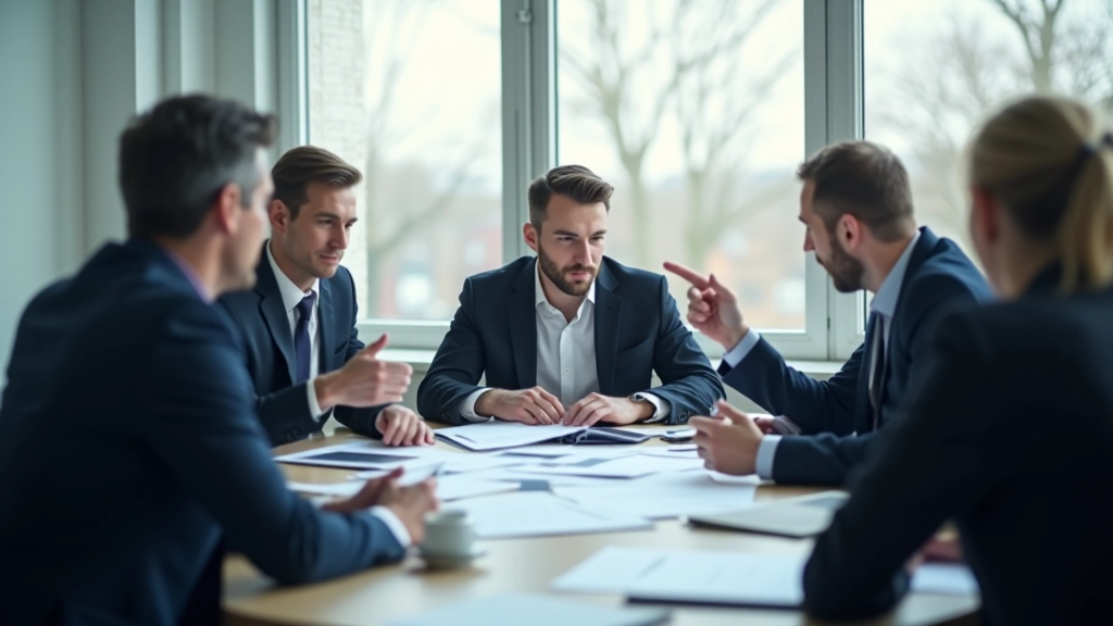 Geschäftsmeetings mit Analysten in modernem Konferenzraum beim Besprechen von Finanzberichten